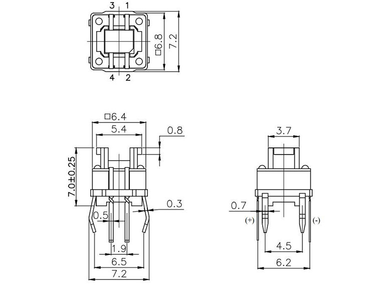 red-blue dual color illuminated tactile switch