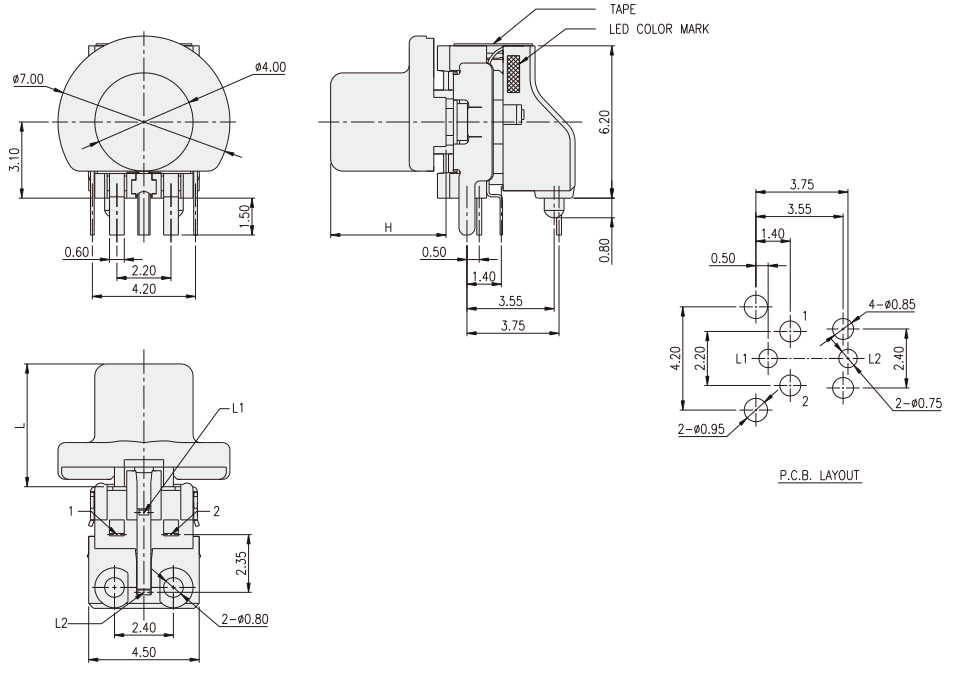 Illuminated LED right angle Tact Switch