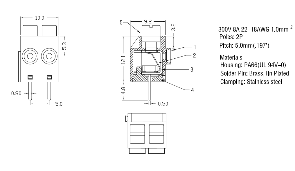 Spring PCB Terminal Block 2 Pin