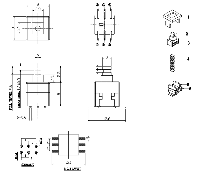mini 6-pin push button